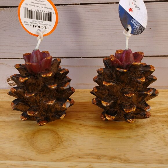 Decorative Debi Lilly Design Pinecone Candles W/ Glitter Set Of 2  3" Tall - Picture 3 of 12